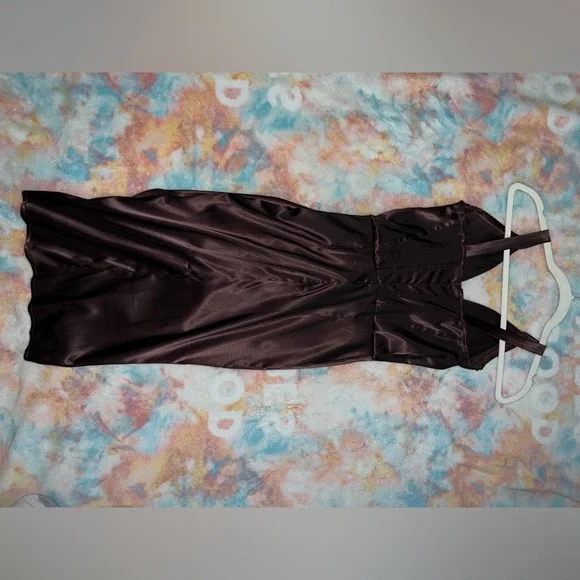 Sleek Brown Satin Corset Dress - Picture 4 of 5